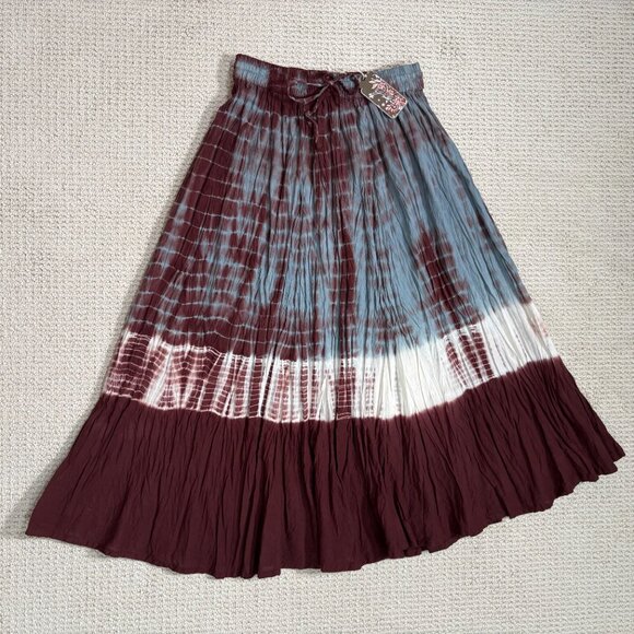 J Gee Bohemian Tie-Dye Crinkled Midi Skirt M Hippie Gypsy Airy Flowy Elastic - Picture 3 of 12